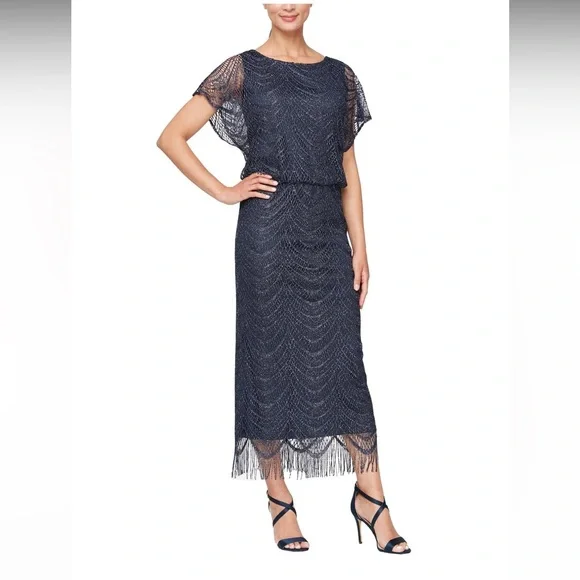SL Fashions | Dresses | Nwt Sl Fashions Long Crochet Blouson Dress |  Poshmark